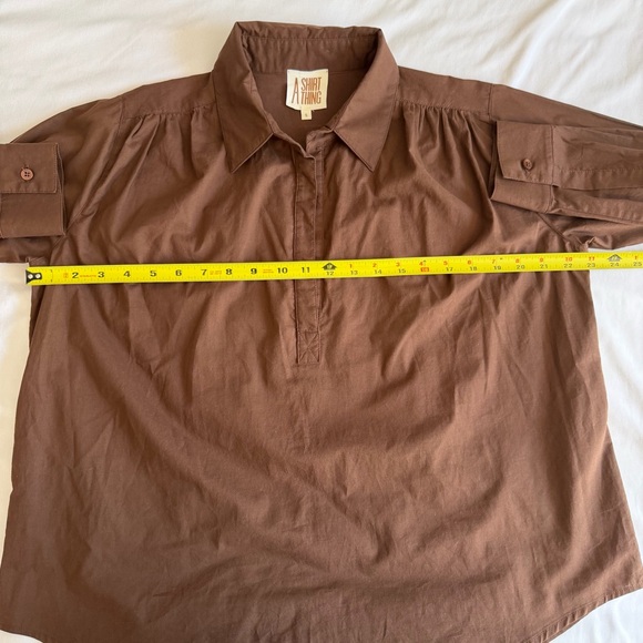 A Shirt Thing "Celeste" Cabo Chocolate Cotton Long Sleeve Popover Blouse Top - Picture 13 of 14